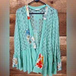 POL Mint Lace  patch Cardigan Nwot
